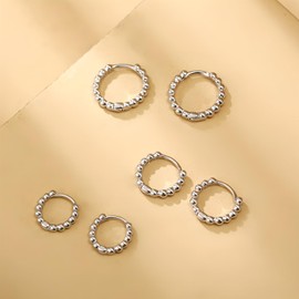 Epoch World 3 Pairs of Hoop Earrings 925 Silver Hypoallergenic Small 925 Sterling Silver Earrings Small Twisted Cartilage Sleeping Round Huggie Hoop Earrings Unisex Earrings for Women Girls Men