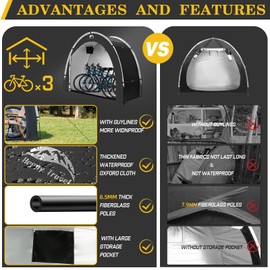 Happy Travel Bike Storage Shed Tent,Outdoor Portable Bicycle Storage Sheds with 210D Oxford Fabric PU4000 Waterproof for 2/3/4/6/8 Bikes,Bike Covers Shelter for Motorcycle,Garden Tools,Toys,Lawn Mower