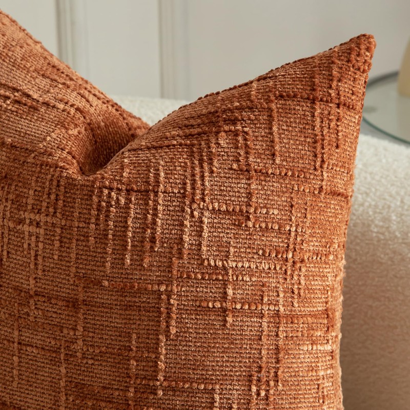 Mandioo Pack of 2 Solid Decorative Soft Chenille Burnt Brick