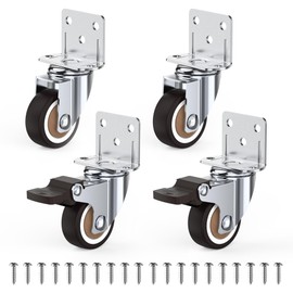 HOLKIE 32 mm Furniture Castors with Thick L Mounting Plate Heavy Duty Castors Can Carry 45 kg Wheels for Furniture with 2 Brakes and 2 Without Ideal Castors for Flower Stands, Babybay, Coffee Table