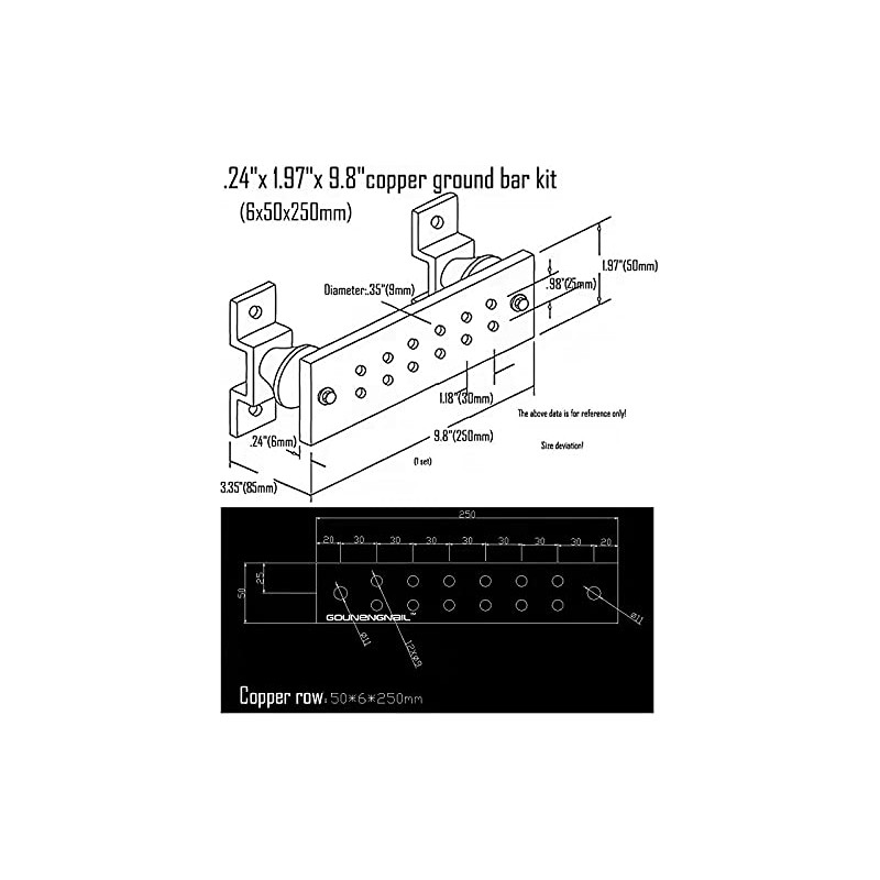 GOUNENG Wall Mounted Pure Copper Ground Bus Bar Kit -