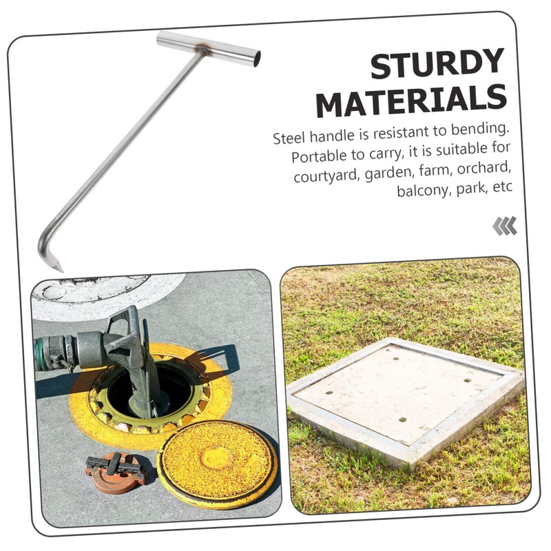 GANAZONO Heavy-Duty Stainless Steel Manhole Cover Hook T Shape Lift