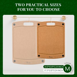 Kikcoin Wood Cutting Board, Cutting Boards for Kitchen Dishwasher Safe Non-slip Chopping Board with Juice Groove, Wood Fiber Composite Cutting Board with Handle, 14.6"*10.8", Kikcoin