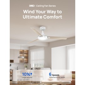 Dreo Ceiling Fans with Lights and Remote, 52'' White Ceiling Fan, 5CCT, 6-Level Dimmable, 6 Speeds, Quick-install, Quiet Reversible DC Motor, 1-4-8H Timer, Bedroom Ceiling Fan