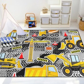 FJKJHKGJ Construction Rug - Kids Car Rug Car Rugs for Kids Toy Cars Truck Rug Car Play Mat Kids Rugs for Bedroom Boys Road Rug for Kids Construction Room Decor for Boys Room, 4'5''×6'