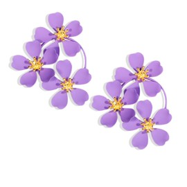 Dreuyet Boho Flower Dangle Earrings for Women Large Metal Floral Petal Earrings Fashion Statement Tiered Triple Flower Dangle Earring Boho Wedding Jewelry (Purple)