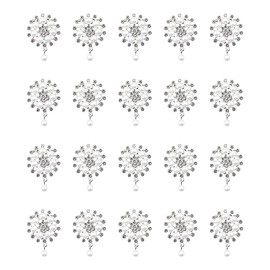 Tabanzhe Rhinestone Pearl Embellishments-20PCS Craft Pearl Flower Buttons Round Brooches Decoration Accessories for DIY Clothing Crafts(Silver)