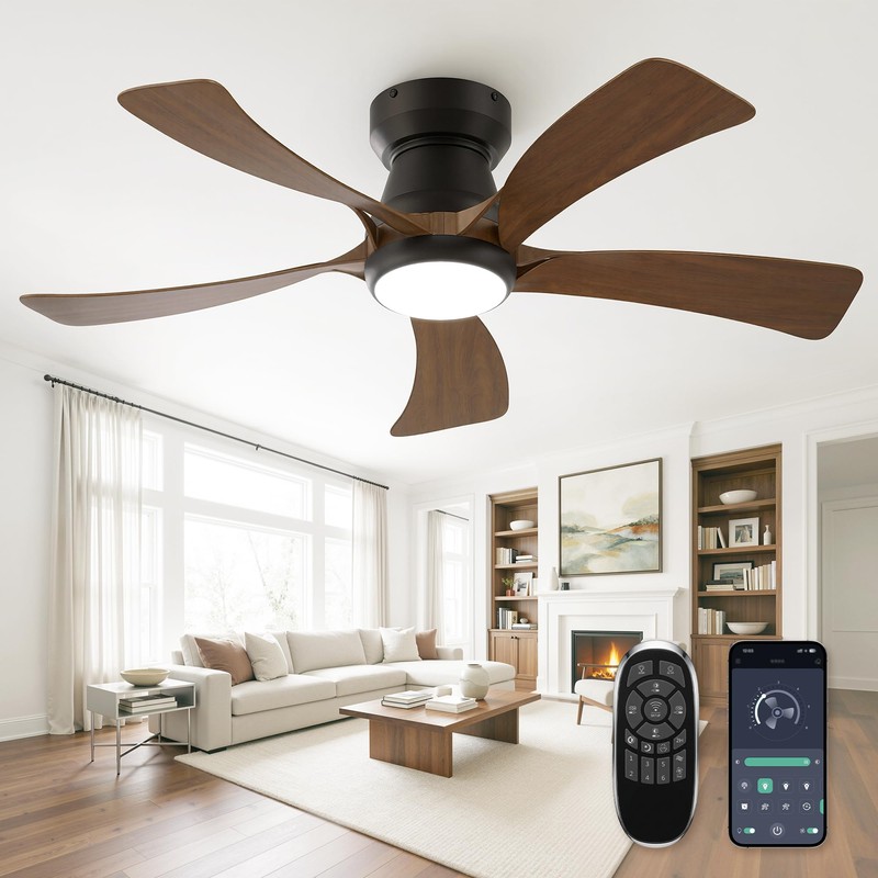 52 Inch Flush Mount Ceiling Fan with Lights, APP Control,
