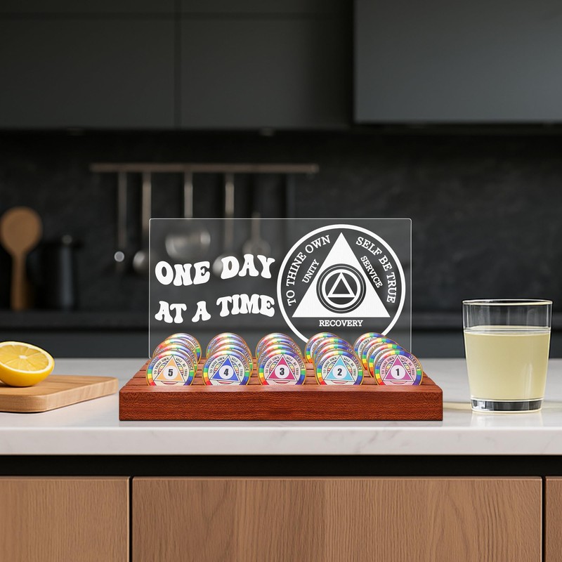 Lampeez Light up AA Coin Holder, Sobriety Milestone Display, Acrylic