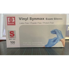 Basic Vinyl Synmax Exam Gloves Small BMPF 3001 Latex Free/Powder Free/Protein Fr