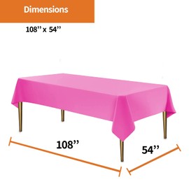 Pink Disposable Plastic Table Cloth for Rectangle Tables (12 Pack) Premium Decorative Pink Tablecloth for Parties, Events & Weddings, Indoors & Outdoors, 54 x 108 inches, Plastic Table Cover