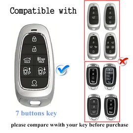 Avgardcat Tpu key fob cover Compatible with 2022 2021 2020 Hyundai Sonata Santa fe Tucson accessories 7 buttons keychain（black）