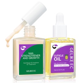 Gelike EC 2-in-1 Nail Rescue Kit: Apricot Nail Nail Growth Treatment & Pineapple Cuticle Oil (15ml) - Tropical Scented Nail Care - Strengthens & Brightens - Travel-Friendly Mini Size