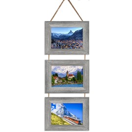 Rexllon 4x6 Picture Frames Collage Wall Decor, Wall Hanging Picture Frames Collage with 3 Opening, Photo Frame for Family Friends Kids Distressed Grey Frames