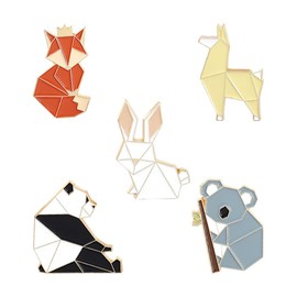 Holibanna 5pcs Cute Enamel Lapel Pin Set Cartoon Geometric Origami Animal Brooch Pins Decorative Fox Bear Panda Rabbit Badges Brooches for Clothes Bags Jewelry Accessories