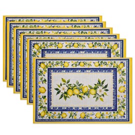 Lemon Branches Fabric Placemats,Vintage Rustic Country Table Placemats Set of 6 Cloth Place Mats, Washable Heat-Resistant Table Mats for Home Kitchen Dining Room Decoration 11.8x17.7 Inch