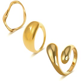 GWAWG Gold Chunky Rings for Women, 14K Gold Plated Ring Set, Adjustable Dome Thick Open Rings, Minimalist Thumb Rings for Women, Perfect for Stacking, Gifts for Girlfriend Mom, with Jewellery Box
