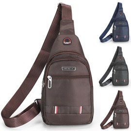 SUPPRUI Small Sling Bag,Crossbody Bag for Mens, Anti Theft bag with Earphone Hole,Lightweight Running Bag,Men's Shoulder Bags for Sports and Outdoor(Brown)