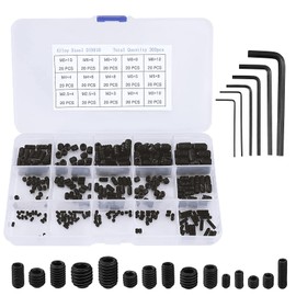 QIMEI-SHOP Grub Screws Assortment M2.5 M3 M4 M5 M6 M8 Screws Grub Screw Set Alloy Carbon Steel with Allen Key Black 300 Pieces