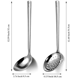 Berglander Strainer Ladle and Soup Ladle 2 Pieces, Stainless Steel Slotted Ladle Skimmer Ladle Kitchen Spoon of Pasta/Cooking/Roasting, Serving Soup/Sauce, Metal Kitchen Utensils