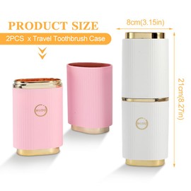 QWLWBU - 2 fundas para cepillos de dientes de viaje, para parejas, estuche de viaje portátil, 8.27 pulgadas, soporte para cepillo para polvo de dientes transpirable para viajes, camping, negocios, viajes, escuela (blanco, rosa)