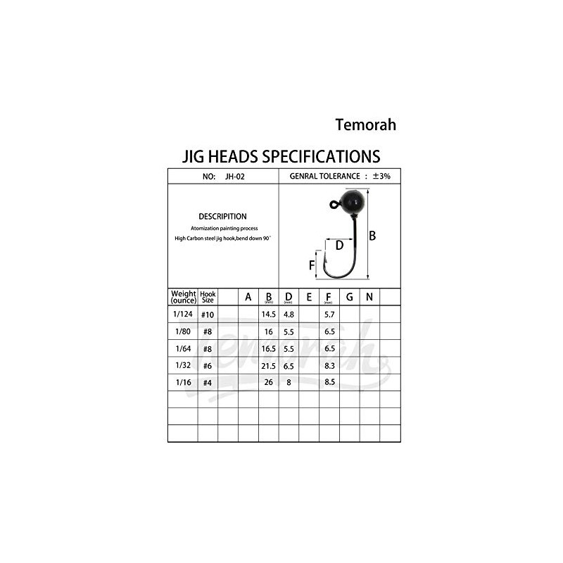 Temorah Fly Tying Jig Heads (plata, 1/60 onzas, 50 unidades)