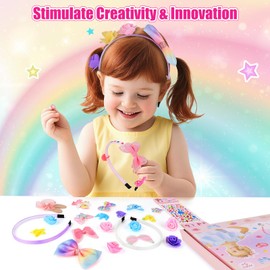 8PCS DIY Headband Making Kit for Girls, Girls Birthday Presents, Craft Sets Gift with Hairband Accessories & 2 Gem Stickers, Arts and Crafts Toy for Kids Age 6 7 8 9 10 11 12+ Year Old