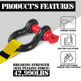 Jamiikury Jamiikury Shackles 5/8" D Ring Shackle 19.5 Ton (42,990 lbs) Maximum Break Strength with 3/4" Pin for Tow Strap Winch Off Road Vehicle Recovery (4 Pack)