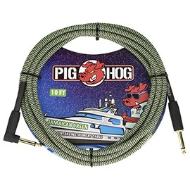 Pig Hog Vintage Series Instrument Cable, Jamaican Green, 3 m/10 ft, 6.35 (1/4 Inch) to 6.35 (1/4 Inch), High Quality, Woven, Angled Plug