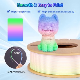 3Dgenius Matte Rainbow PLA Filament 1.75mm Matte PLA 3D Printer Filament Matte Fast Color Changing Gradient Filament Fit Most FDM Printers, 250g Spool(0.55lbs), Matte Series