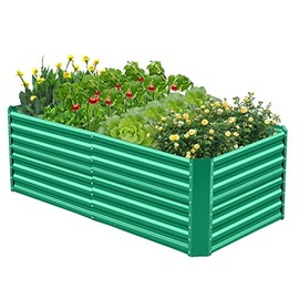 Land Guard 6×3×2 ft Galvanized Metal Raised Garden Bed, 2FT Deep Root Elevated Planter Box Steel Large Vegetable Flower Bed Kit(Green)