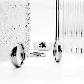 MJ Metals Jewelry Tungsten Carbide 6mm Polished Faceted Honeycomb Pattern COMFORT FIT Wedding Band Ring Size 7.5