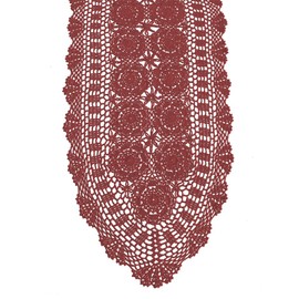 KEPSWET Cotton Handmade Crochet Lace Oval Table Runner Christmas Dresser Console Coffee Table TV Stand Decor Wine Red 14x36 inch