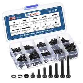Kozelo 560pcs M2.5 Socket Head Cap Screws Bolts Nuts Assortment Kit - [M2.5x4/6/8/10/12/16/20mm] Alloy Steel Fully Threaded Black Oxide 12.9 Internal Hex Screw for 3D Printer Use
