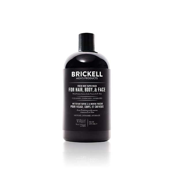 Brickell Men's Rapid Wash - Natural and Organic 3-in-1 Body Wash Shower Gel for Men (Fresh Mint, 473 ml)