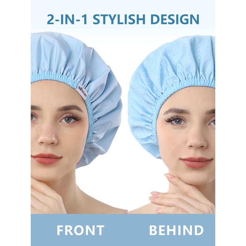 Years calm Shower Caps For Women Reusable Waterproof，Pattern And Solid
