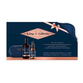 Kit King C. Gillette, Serum Engrosador 50ml + Shampoo para Barba 241ml + Estuche