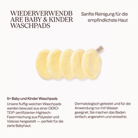 Waschies Babies & Children's Wash Pads - Set of 5 Pastel Yellow - Made in Germany - Suitable for Nappy Dermatitis & Eczema - Hypoallergenic Alternative to Disposable Wipes and Washcloths