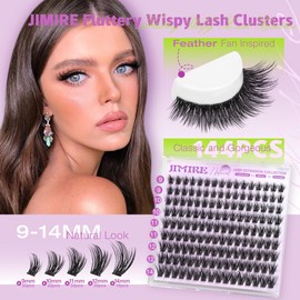 JIMIRE Lash Clusters Wispy 144Pcs Natural Eyelash Clusters 9-14MM Natural Lash Extensions Anime Cluster Eyelash Extensions Easy to DIY by Self Beginners Friendly