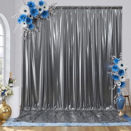 gogoparti 10x10FT Charcoal Silver Sequin Backdrop Curtain - 2 Panels of 5x10FT Wrinkle-Free Glitter Drapes for Photography, Birthdays, Weddings & Graduations