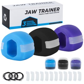 Gzloosehzf Jaw Exerciser -Pack 3- Trainer For Jawline, Jaw Shaper, Wave Jawzrsize - 3 Levels Bite Force - Includes 6 Spare Biting Strips, Necklaces & Protective Cases