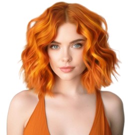 Becus Ginger Wig 12In Short Bob Wigs for Women with Bangs Natural Curly Wavy Synthetic Replacement Wig for Daily Party Cosplay Wig