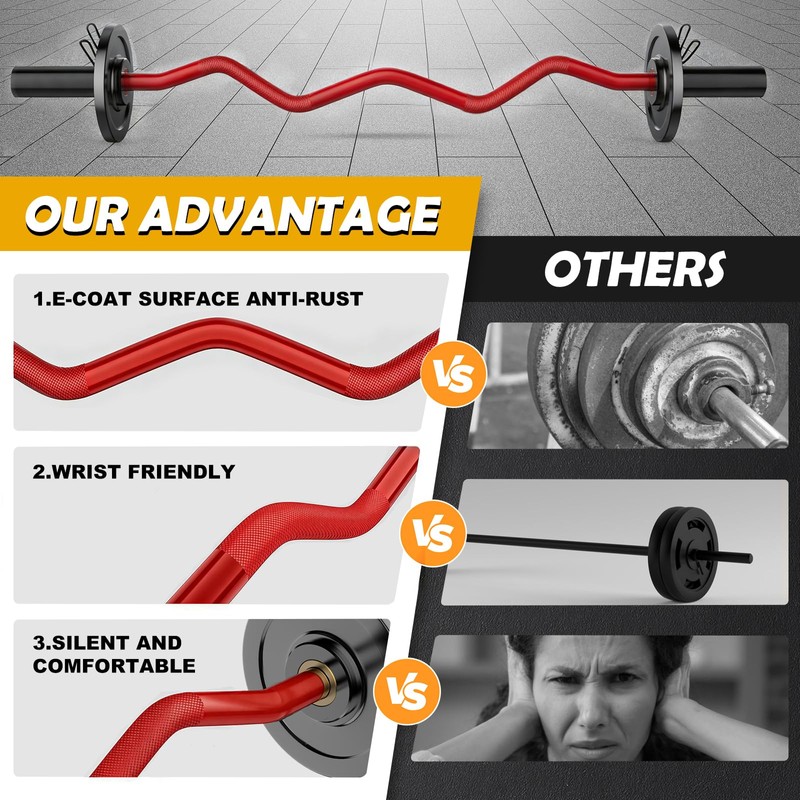 Olympic EZ Curl Barbell Bar 47",Mute Bearings - 2" Curl