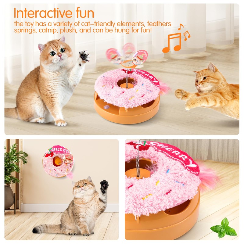 Migipaws Interactive Cat Toys, Automatic Frenzy Donut cat Toy with