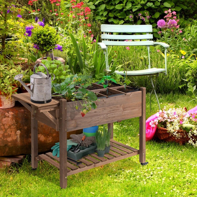 Brown 49x21x34 Raised Garden Bed with Grow Grids & Storage
