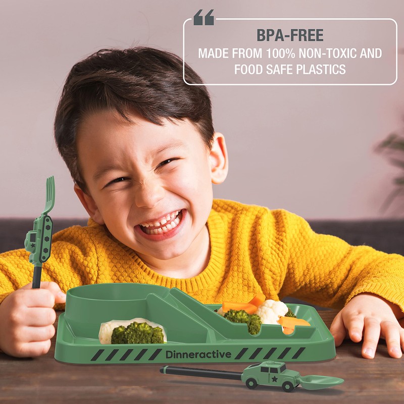 Dinneractive Dining Set for Kids - 3PC Green Army Dinnerware