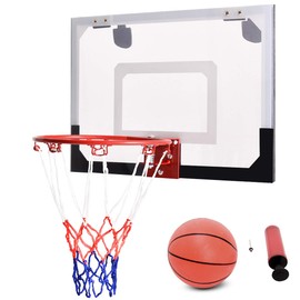 HAPPYGRILL Mini Basketball Hoop 18” x 12” Over-The-Door Basketball Backboard Indoor Outdoor Sports Exercise w/Ball and Hand Pump Set (3)