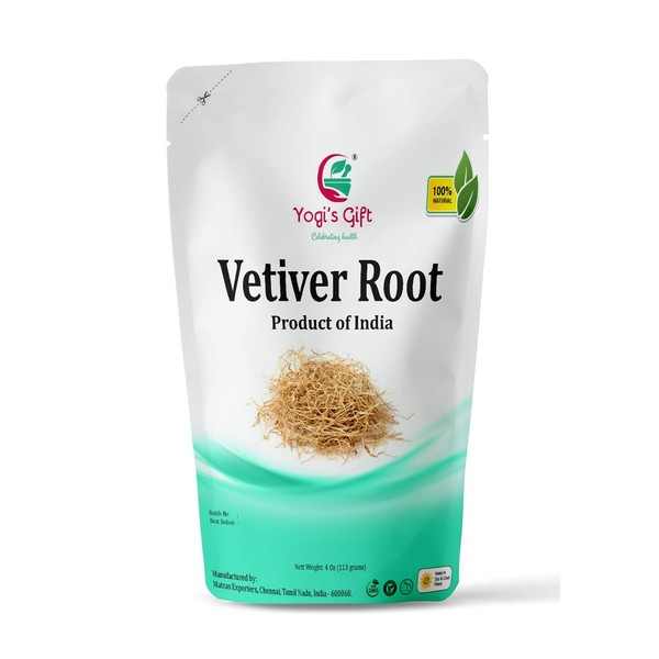 VETIVER Root 4 oz(114 Grams) | Great Aromatic Roots | 100% Pure and Natural Mesmerizing Fragrance | Product of India | Non-GMO, Vegan | Yogi's Gift®