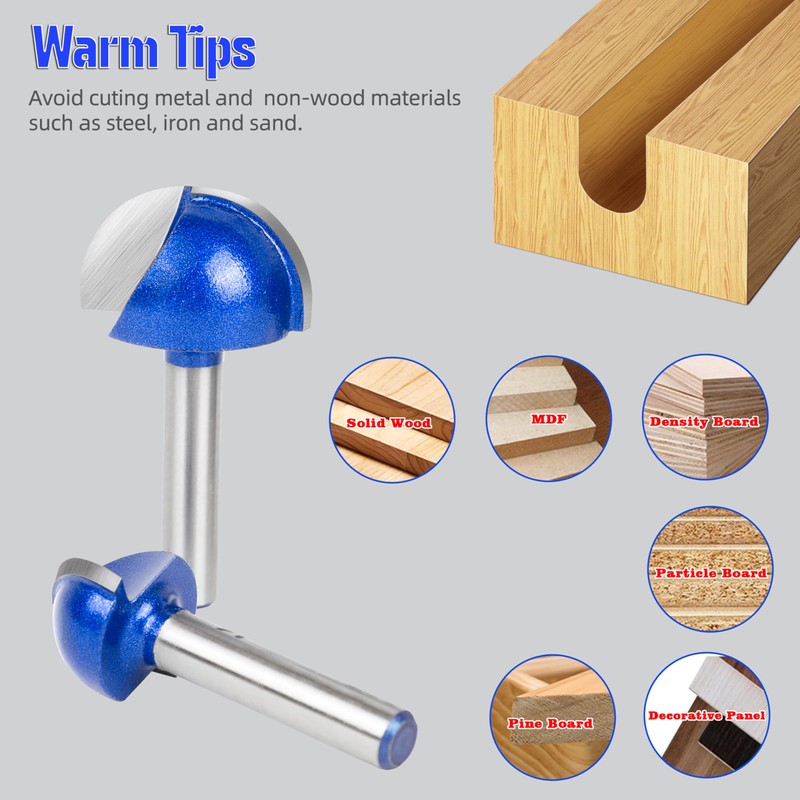 SMJXTOP 8Pcs Cove Box Round Nose Router Bit Set 1/4