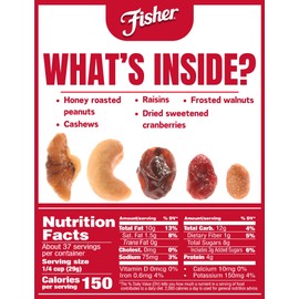 Fisher Snack Sweet Nut Bulk Trail Mix, 38 oz (Pack of 1), Honey Roasted Peanuts, Raisins, Frosted Walnuts, Cashews, Dried Sweetened Cranberries, Healthy Snacks for Adults & Kids, Dried Fruit, Trail Mix Snacks